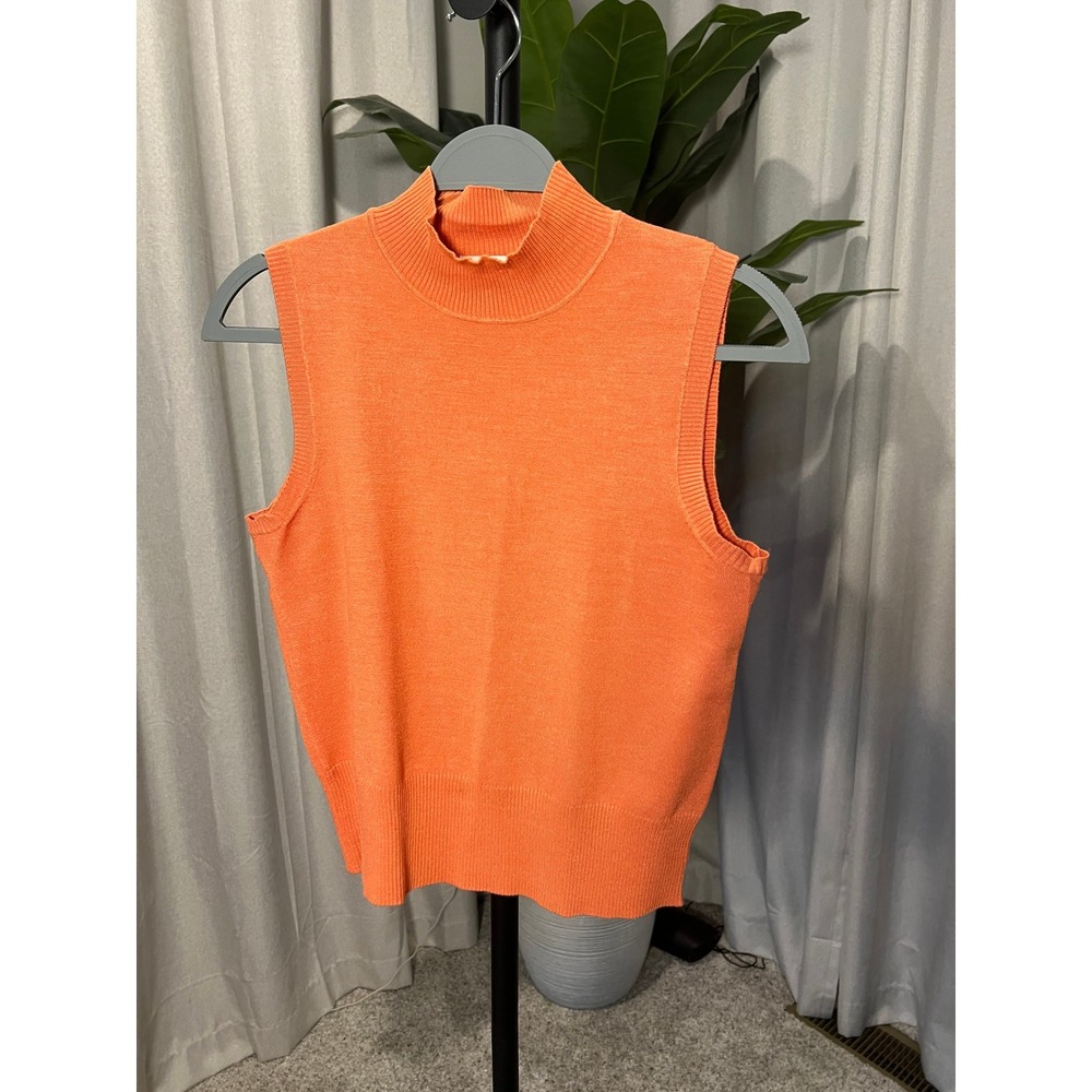 Judith Hart Collection Orange Silk Blend Mock Neck Sleeveless Knit Top Small